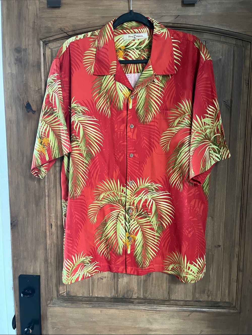 L Tommy Bahama Red Tropical Palm men’s Button-Down Shirt